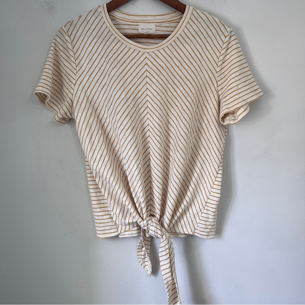 Mello Day Top Front Tie Stripes Womens Size Large